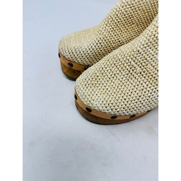 Free People Woven Raffia Platform Mules Natural Wood Heel Clogs Size 39 Boho - Picture 2 of 11